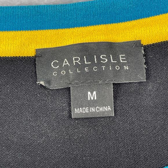 Carlisle Collection Sweater Top Medium Black Racer Stripe Crest Button Old Money - Picture 11 of 16